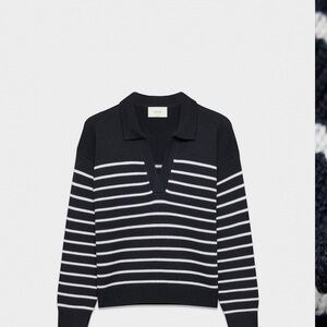 Aritzia Black and White Striped V-Neck Sweater